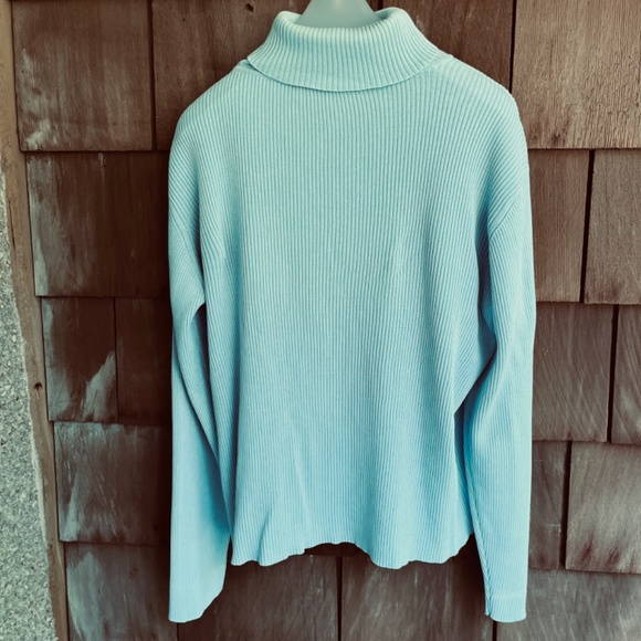 Liz Claiborne Lizsport  Vintage 💯Cotton Light Blue Ribbed Sweater Turtleneck  L - Picture 9 of 11